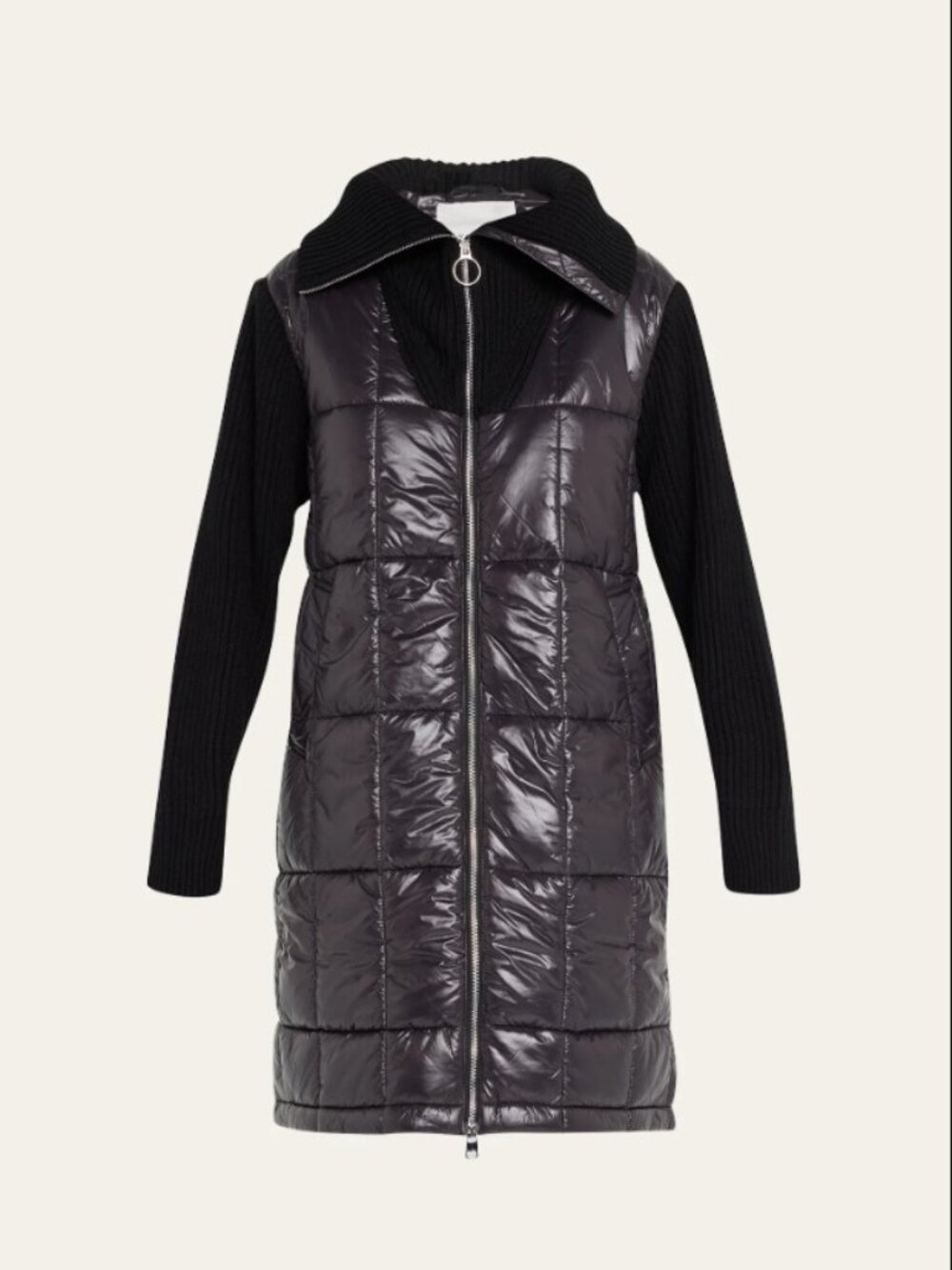 Varley Mayten Knit Black Quilted Puffer Coat Sz XL with Rib Knit Sleeves Jacket